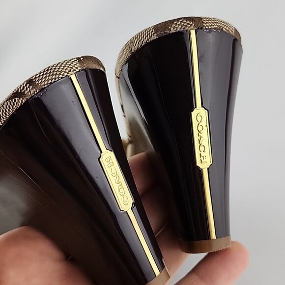 Coach Kathie Slides Dark Brown Leather Signature Log Mid Heel Size 8.5B - Picture 11 of 16